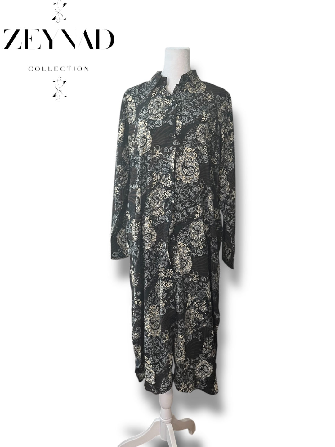 Blue & Black Flower Buttoned Dress