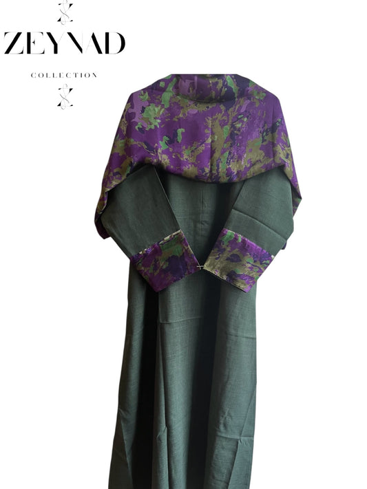 Purple & green matching dress & hijab set