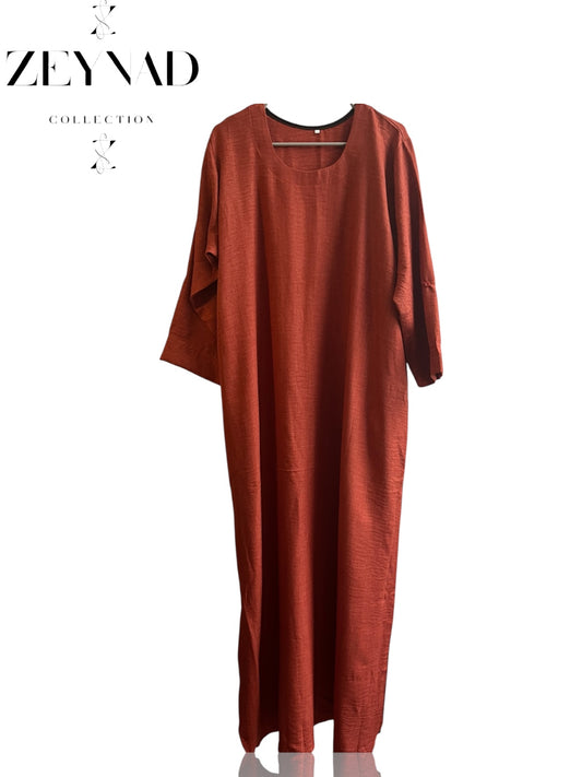 Summer Deep Orange Linen Dress