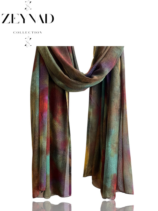 Intense green focused midnight watercolor chiffon hijab