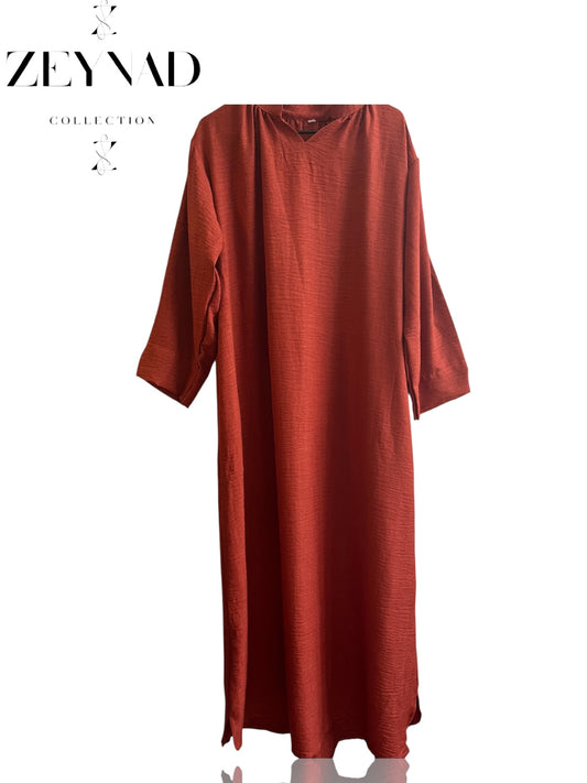 Summer Deep Orange Linen Dress