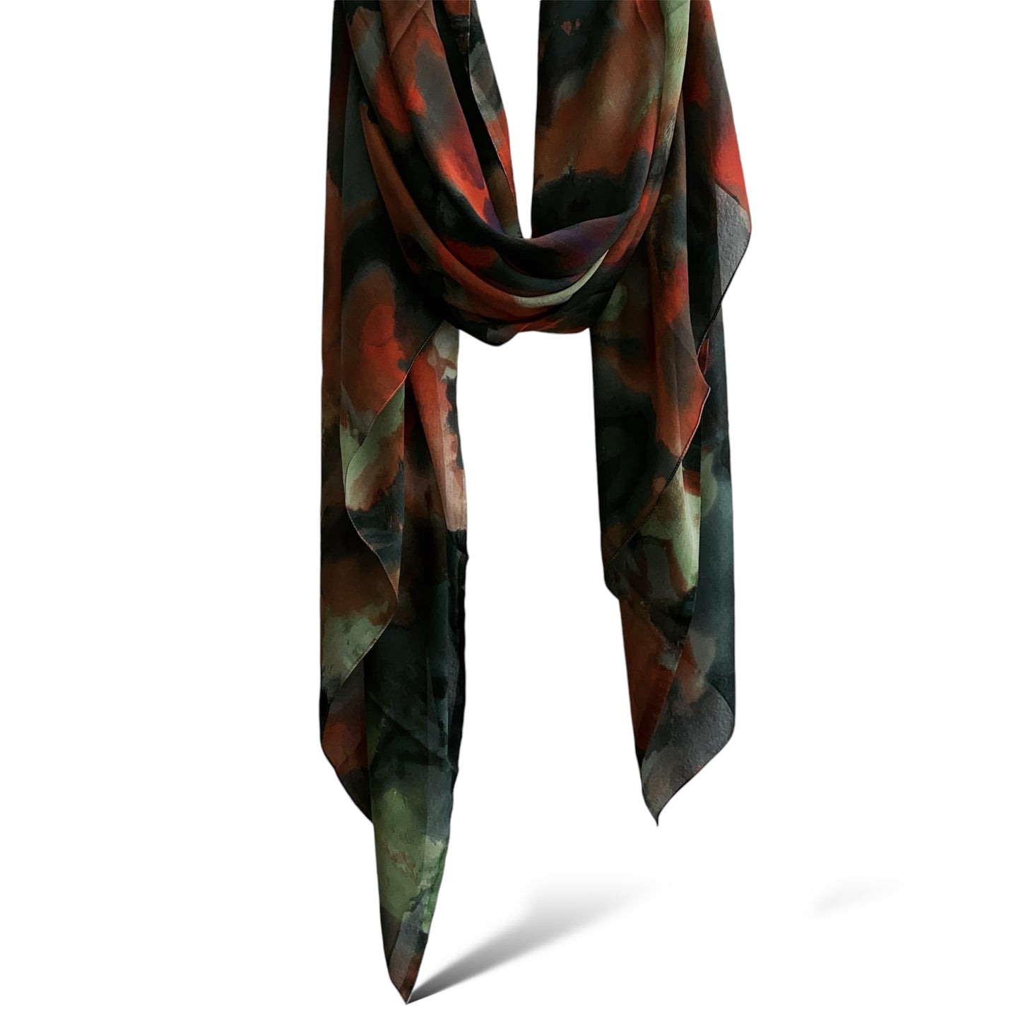 Orange & Light green Floral watercolor chiffon hijab
