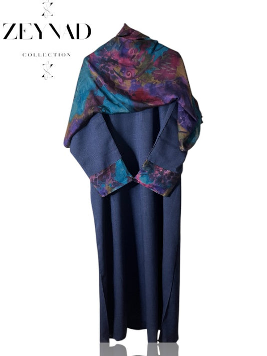 Dark blue & pink red swirl matching dress & hijab set