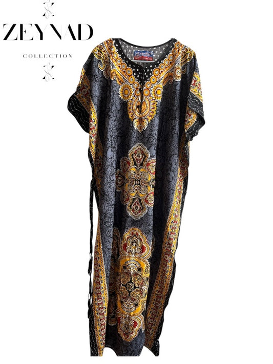 Patterned yellow & black dress