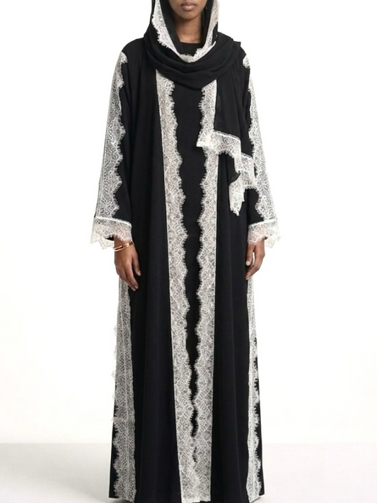 Midnight ivory lace ZEYNAD Abaya