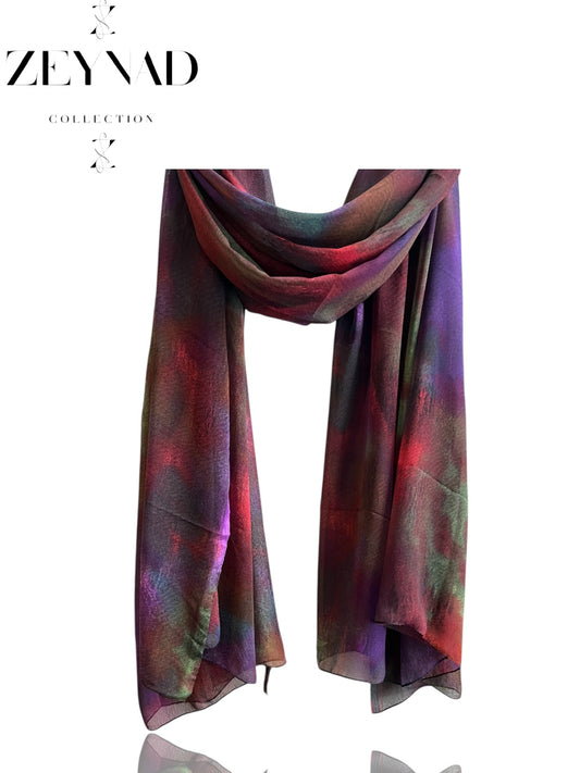 Intense midnight watercolor & faded red chiffon hijab