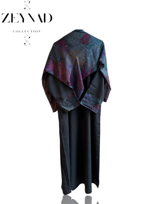 Navy blue & celestial purple matching dress & hijab set