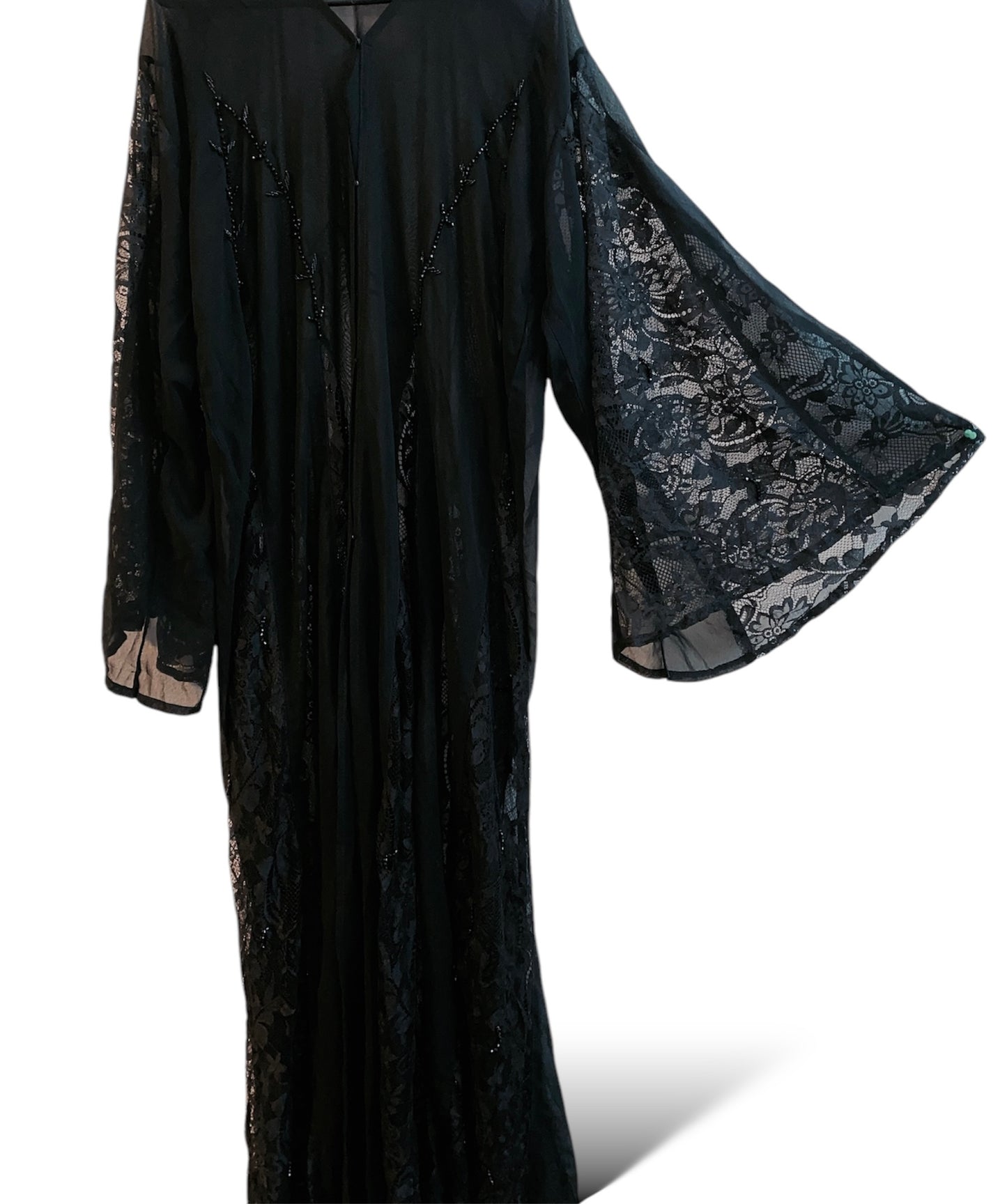 Flower lace open front Abaya