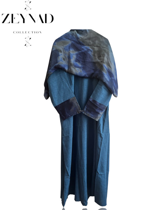 Intense sea-blue wave matching dress & hijab set