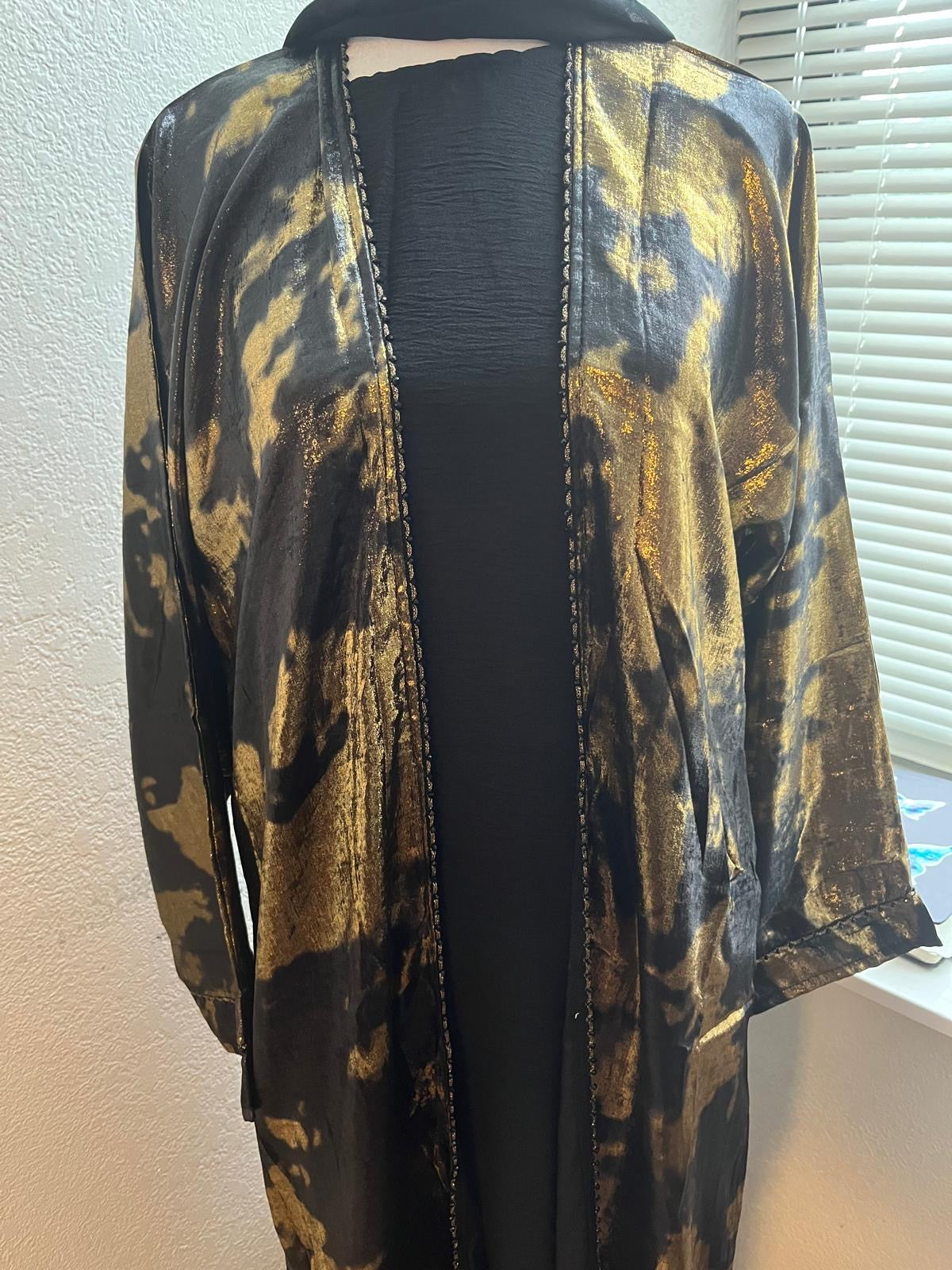 Premium Black & Gold 3 Pc Abaya with Scarf & Underdress