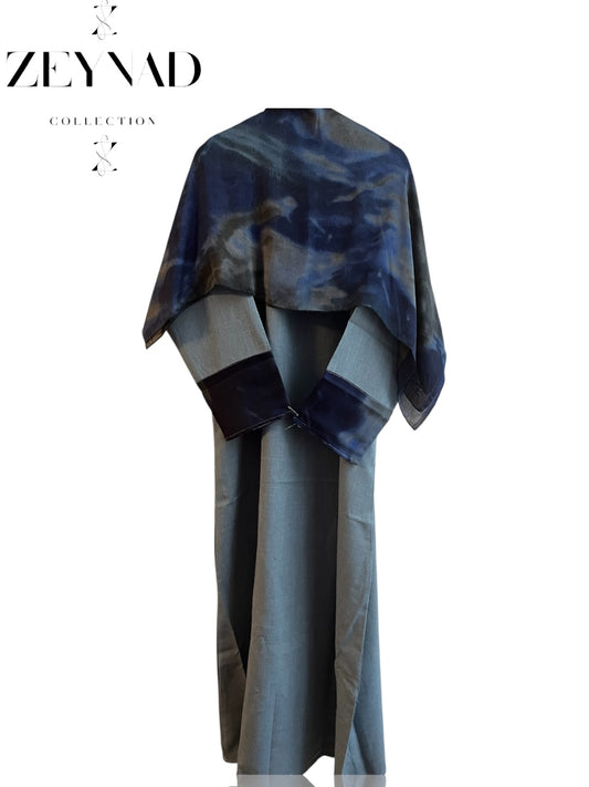 Intense watercolor-blue matching dress & hijab set