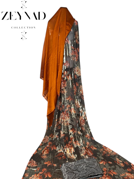 Classic autumn & black flower lined Dirac set