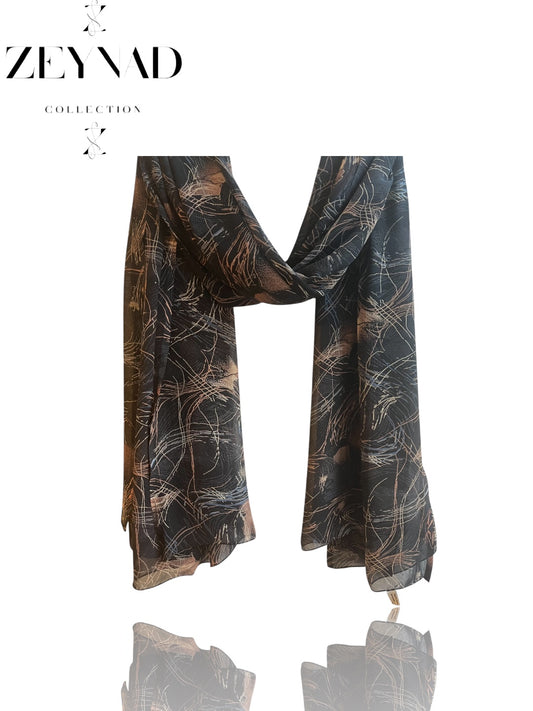 Fall beige & white navy blaze chiffon hijab