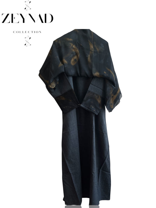 Intense extreme-midnight blue matching dress & hijab set