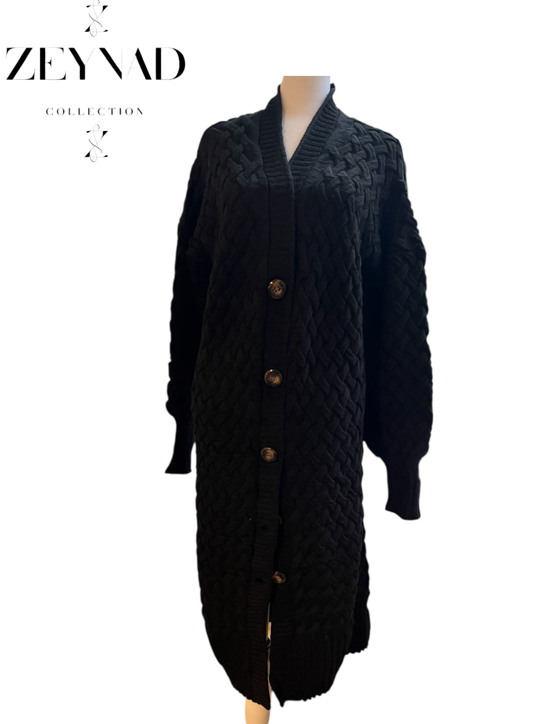 ZEYNAD buttoned black mid-length cardigan