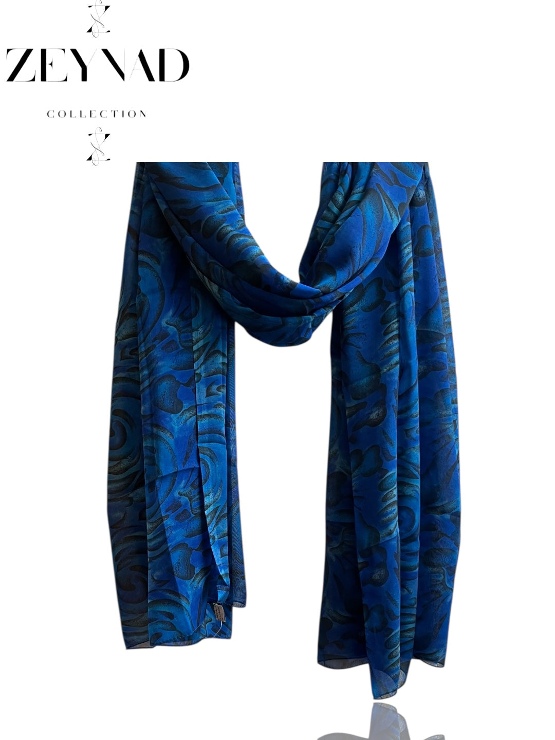 Intense deep sun blue & black-turquoise swirl chiffon hijab