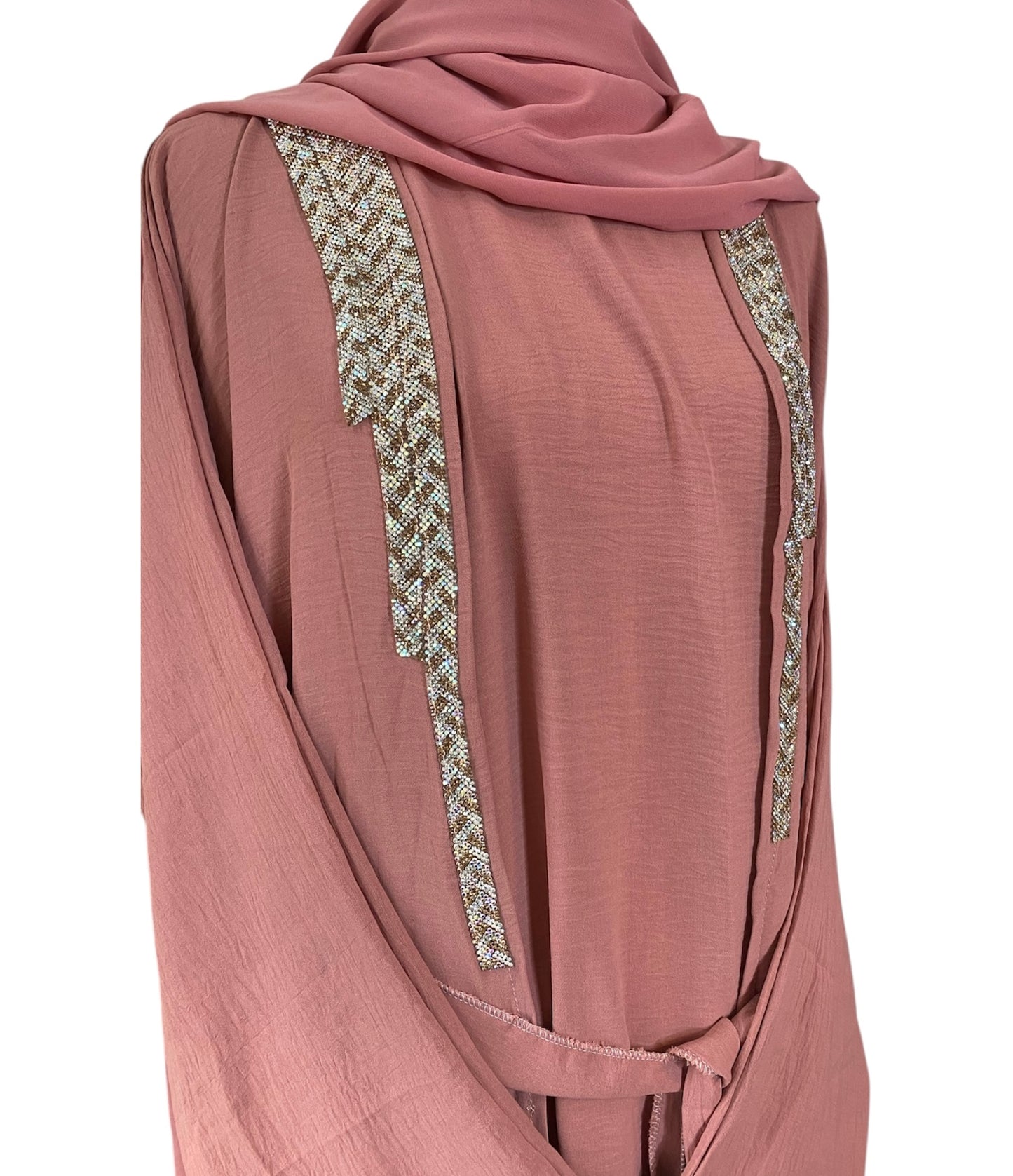 Rose line (pink) wave four piece Abaya