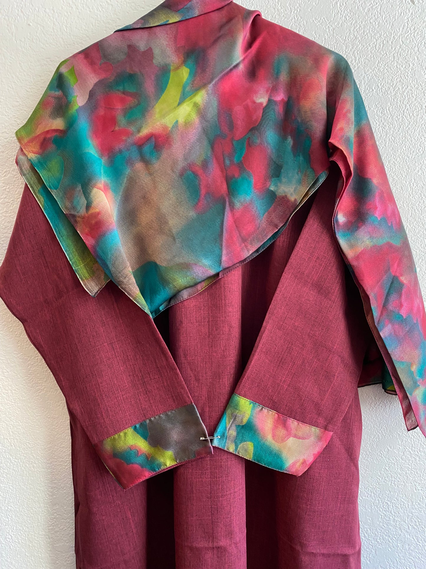Watercolor Burgundy matching dress & hijab set