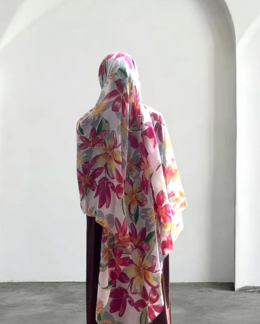 Light Mango Floral Modal Hijab