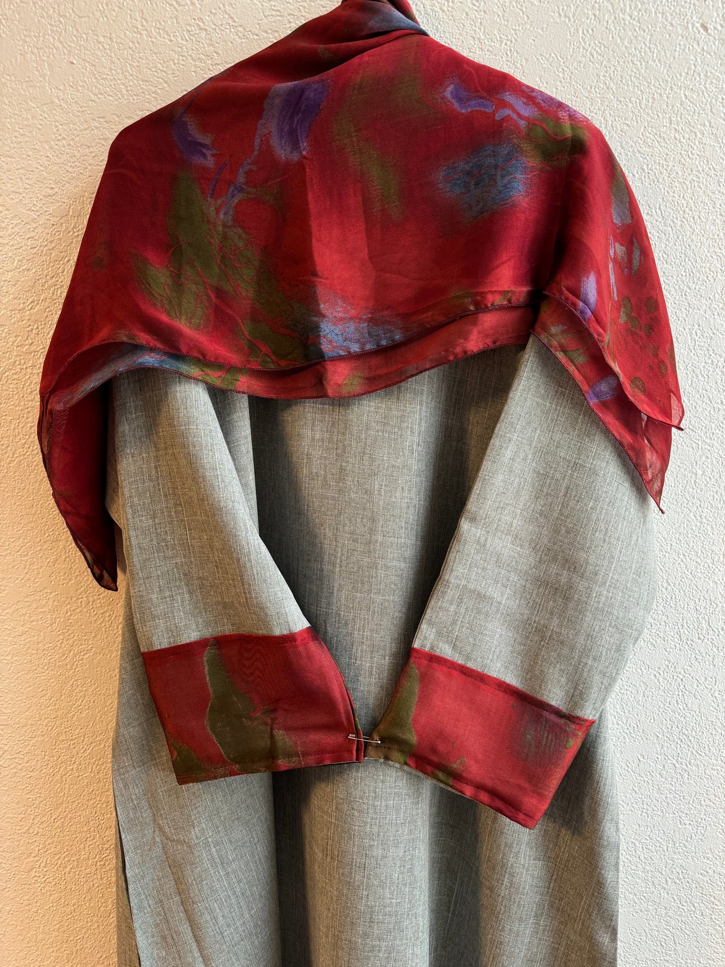 Light grey & bold red matching dress & hijab set