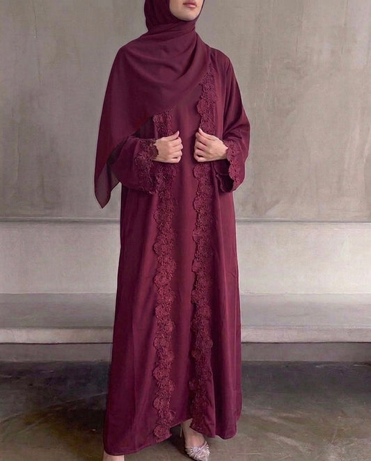 Burgundy lace ZEYNAD Abaya