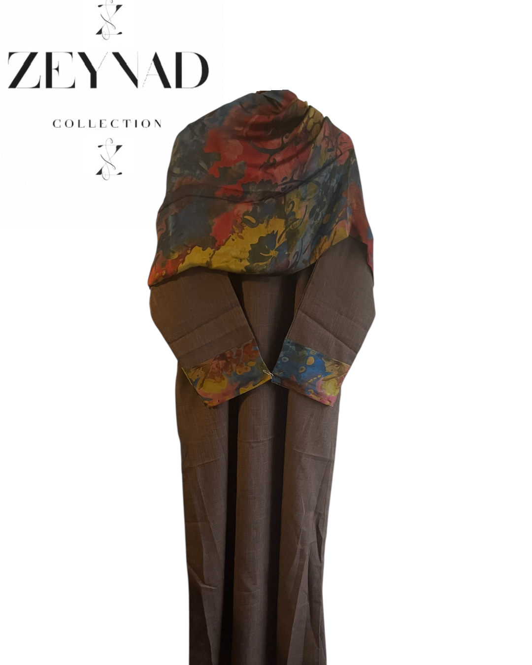 Intense dark brown & mixture yellow matching dress & hijab set