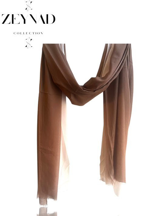 Gradient dark brown & light pink ombré modal hijab