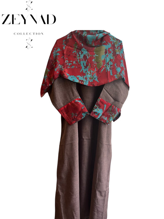 Brown & red teal camouflage matching dress & hijab set