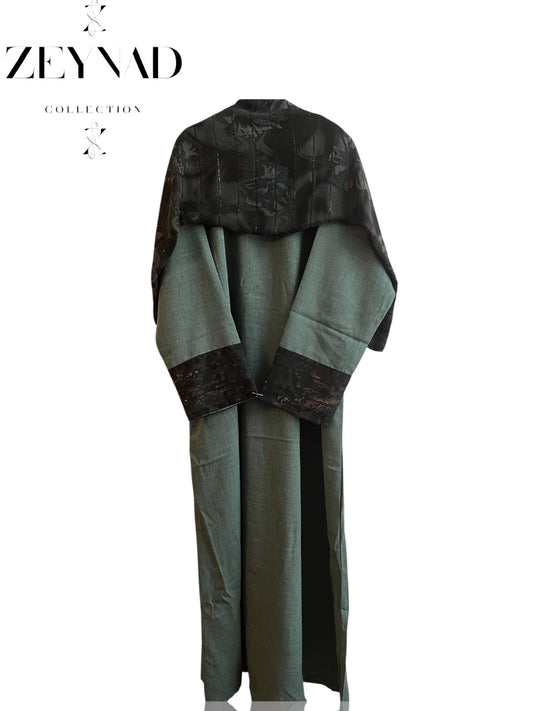 Intense midnight-green matching dress & hijab set