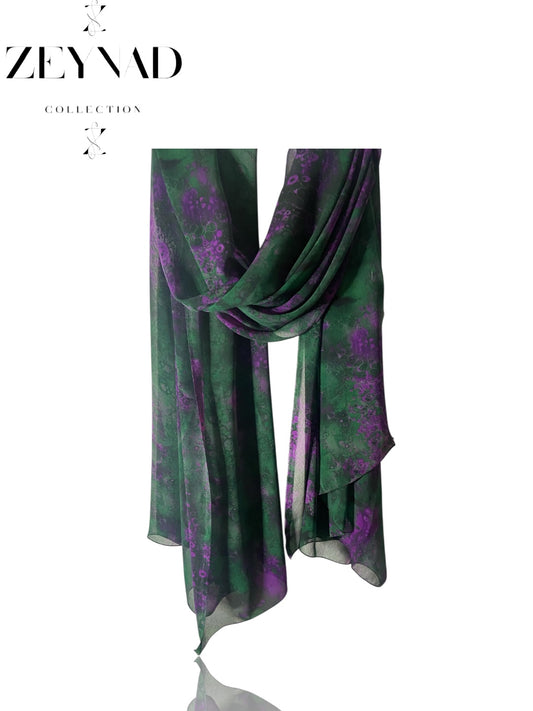 Oceanic mauve green blaze chiffon hijab