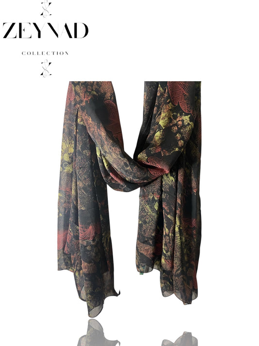 Forest orange leaf & neon yellow chiffon hijab