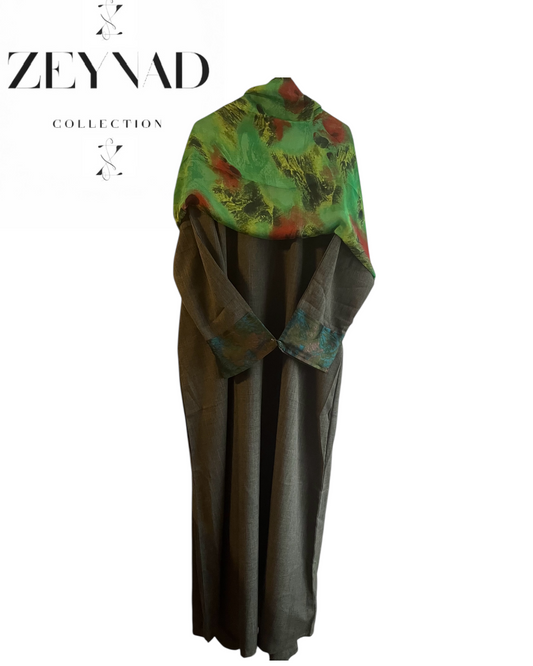 Intense green & faded fall matching dress & hijab set