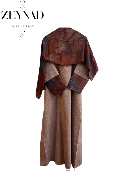 Intense faded red & blue matching dress & hijab set