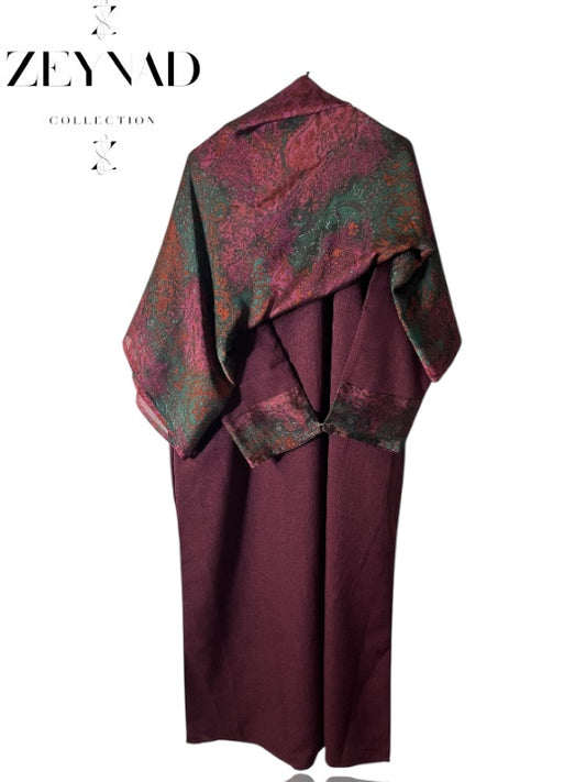 Pink burgundy & green matching dress & hijab set
