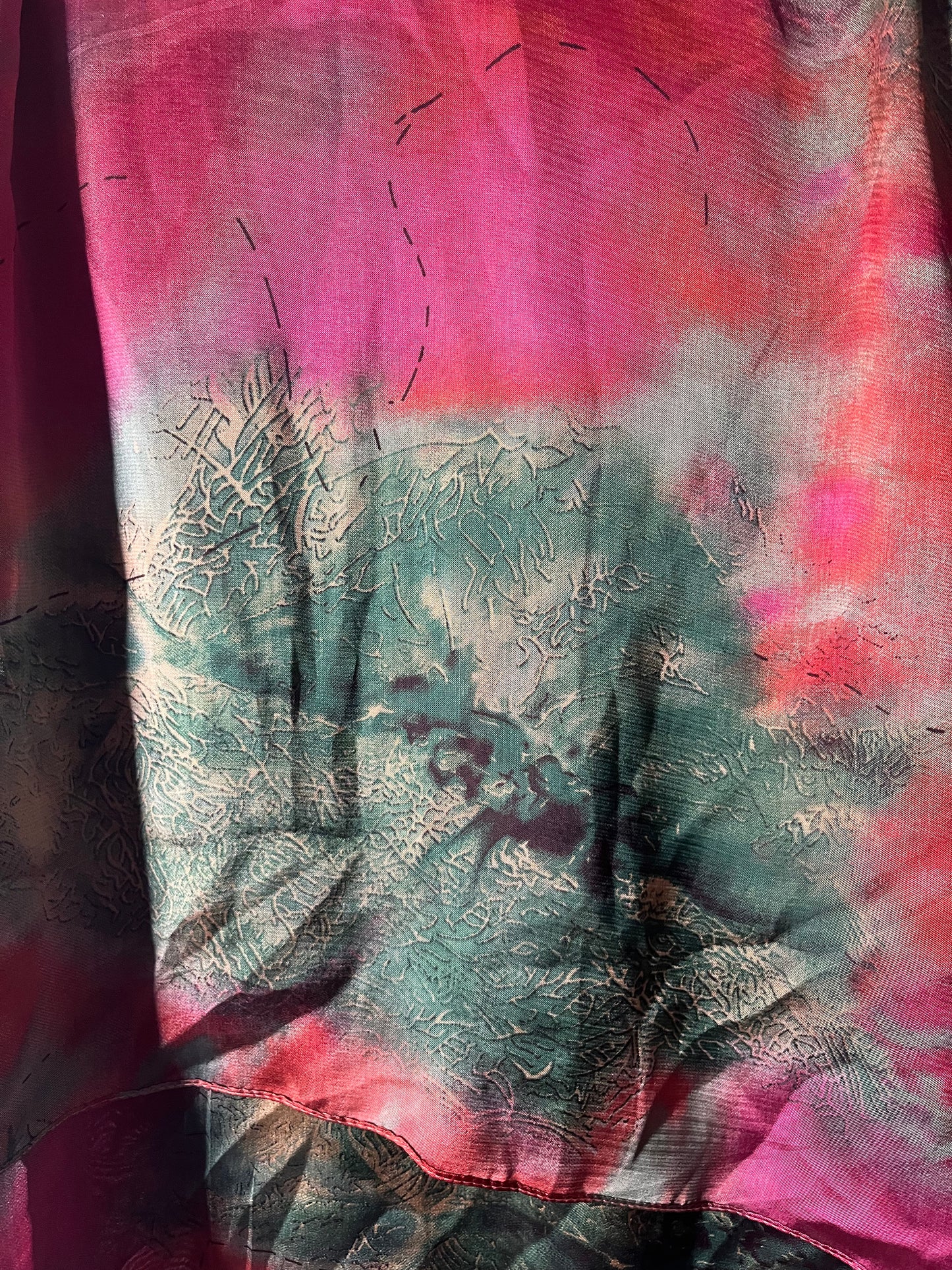Vivid Lime Pink & Green Watercolor Chiffon Hijab