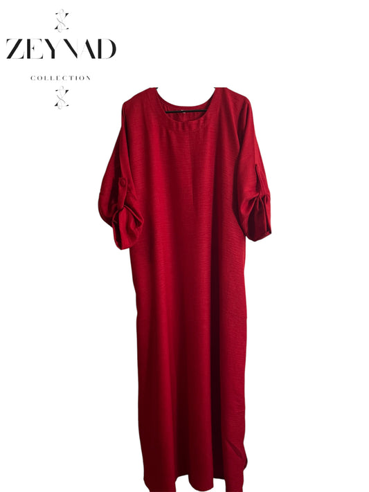 Red Button Sleeve Dress