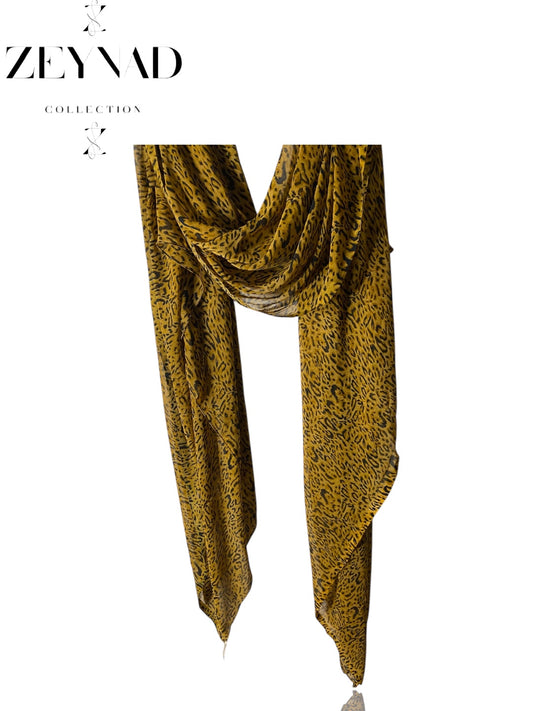 Sleek bright yellow cheetah print hijab