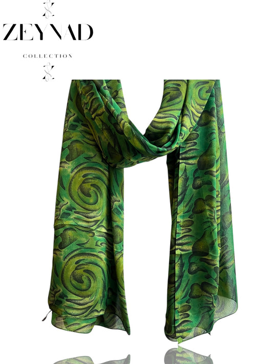 Intense sun green & black swirl chiffon hijab