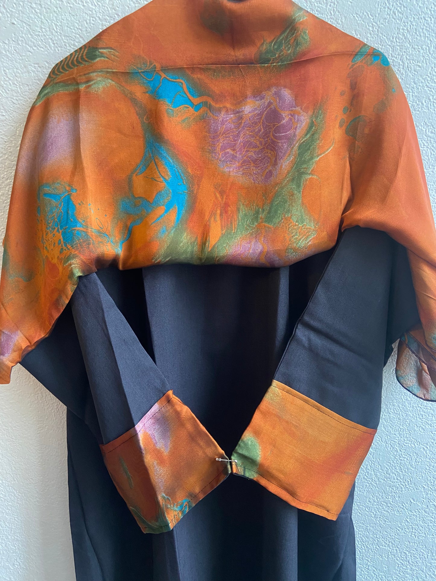 Black & Mandarin Wave Matching Dress & Hijab Set