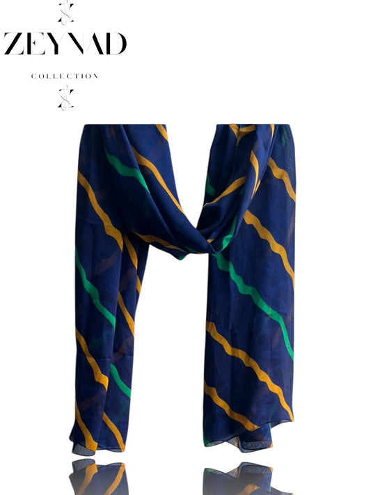 Indigo lined chiffon print