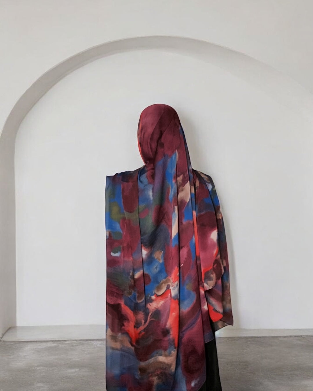 Mixture pink & blue Floral watercolor chiffon hijab