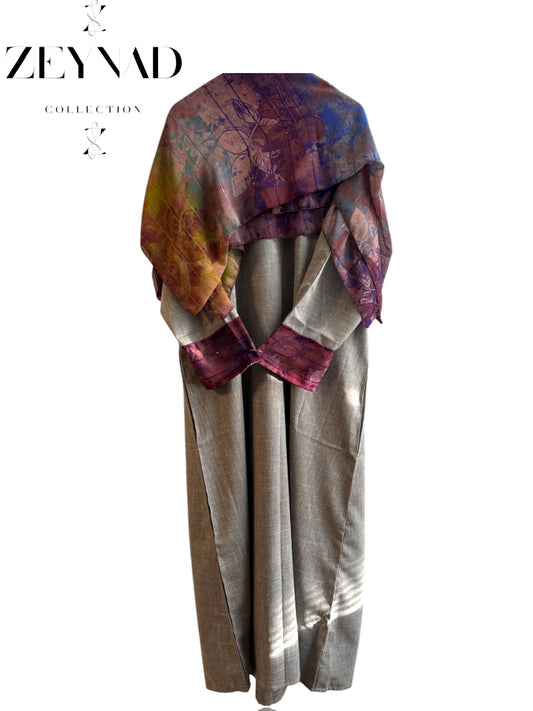 Starlight pink & yellow watercolor grey matching dress & hijab set