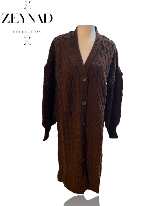 ZEYNAD buttoned brown mid-length cardigan