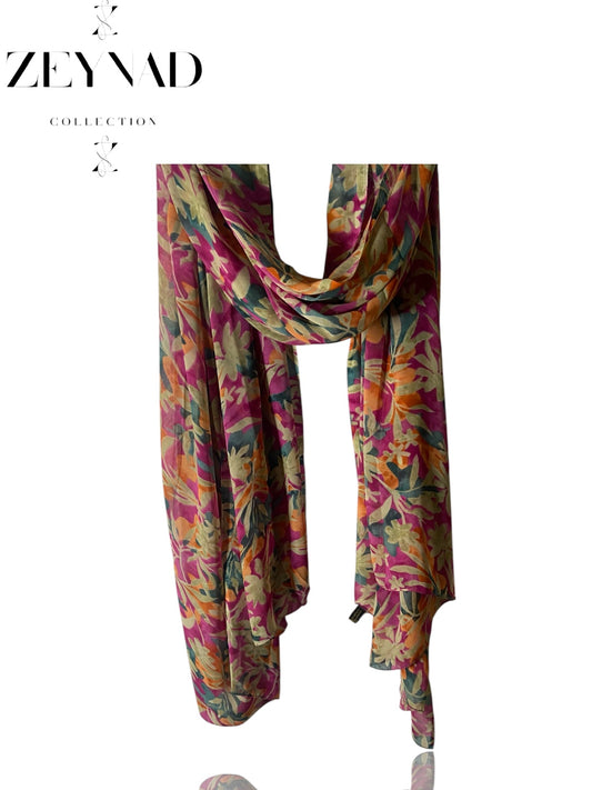 Floral pink garden chiffon hijab