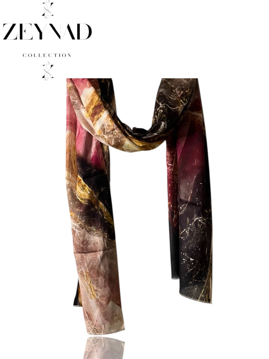 Faded marble pink & golden black watercolor modal hijab