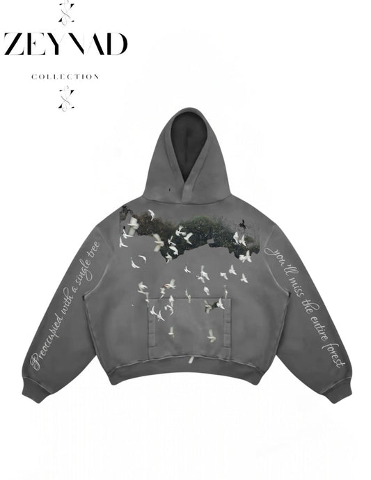 Single leaf ZEYNAD hoodie in grey