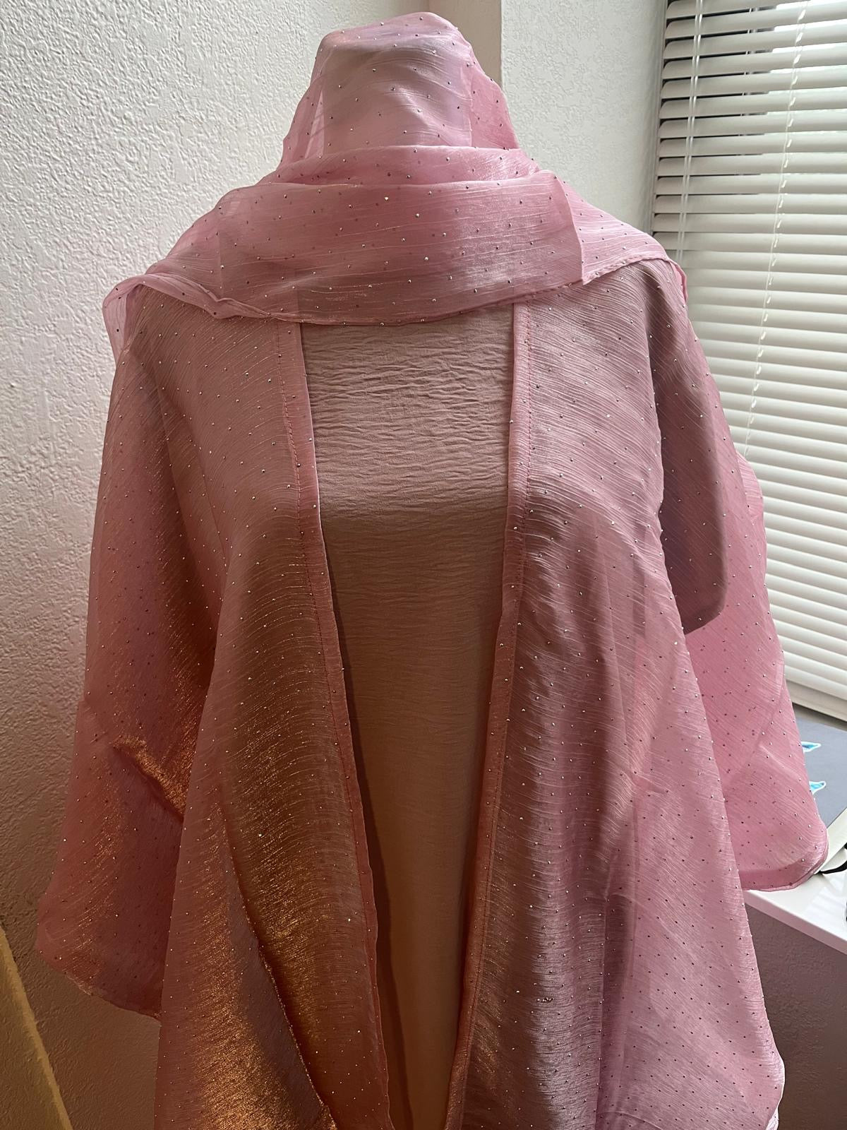 Premium Pink 3 Pc Abaya with Scarf & Underdress