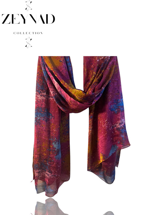 Deep Pink & Golden Blue Chiffon Hijab