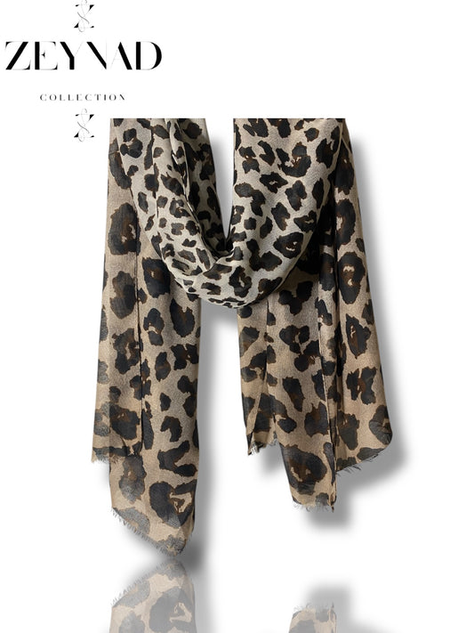 Double colored light brown & dark mocha Brown Cheetah print Hijab