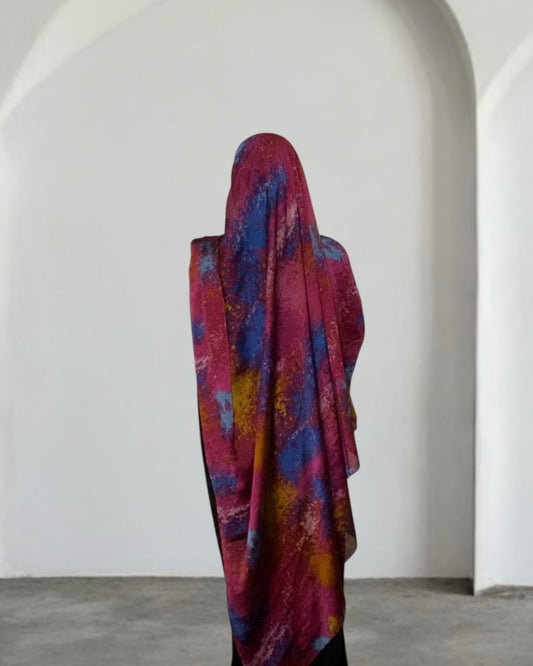 Deep Pink & Golden Blue Chiffon Hijab